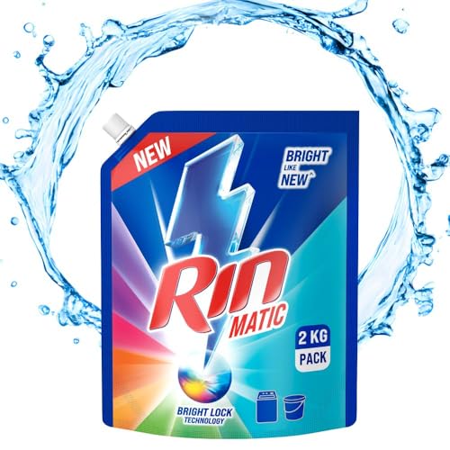 Image of RIN Matic Liquid Detergent, 2Kg, for Dazzling Brightness, with Bright Lock Technology, Long-Lasting Fragrance, for Top Load Washing Machines