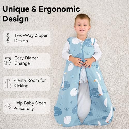Image of Baby Sleep Sack 0-6 Months 1.5 Tog Baby Wearable Blanket 100% Cotton Fabric Warm Sleeping sack with 2-Way Zipper Quilted for Infant Newborn Tog Blue Duck