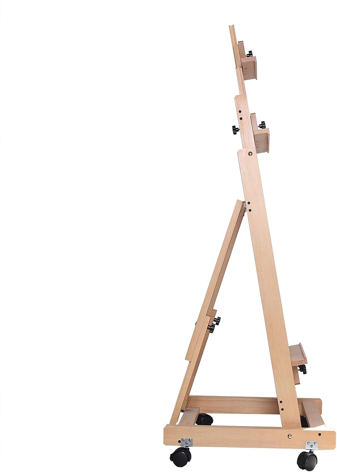 Adjustable Height Beech Studio Easel H-Frame, Wood Painting Easel for Oil, Painting Floor Easel Stand, Sketching Board with Wheels, Holds Canvas Art up to 77”