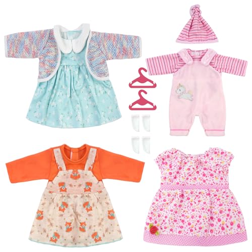 Aolso Roupas para bonecas bebé, 4 peças roupa para bonecas para bebé, conjunto de roupa de boneca, conjunto de disfarce de boneca para meninos e meninas, acessórios para bonecas série floral (sem