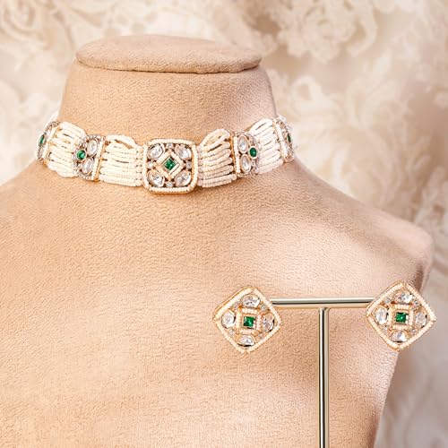 Image of Rubans Choker Necklace Set Kundan Traditional Stylish Jewellery Gift for Women & Girls