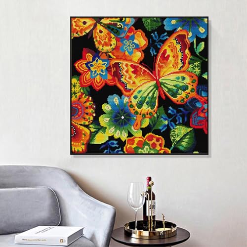 Image of Stamped Cross Stitch Kits Full Range of Embroidery Patterns 11CT 3 Strands DIY Printed Cross-Stitch Kits for Adults Beginner -Butterfly 19.7x19.7 inch