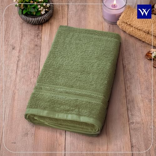 Image of Welspun 100% Cotton Quick Dry Bath Towel | High Absorbency Super Soft, Fast Drying Towels for Bath | 380 GSM Large Size Bath Towel for Men and Women | 70cm X 150cm - Green