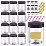24 tarros de plástico con tapa, 12 recipientes de almacenamiento de 8 oz + 12 recipientes pequeños de 20 gramos con etiquetas y espátulas gratuitas ideales para cosméticos, crema, exfoliantes de