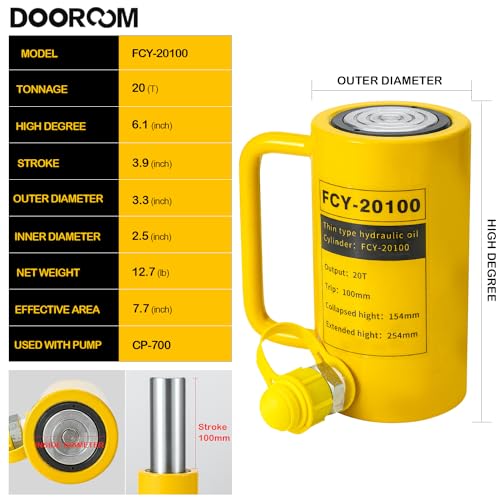 Image of 20T 4Inch Stroke Porta Power Single Acting Lifting Cylinder for Shipbuilding, Machinery and Industry,Automatically Retract Split Hydraulic Cylinders Jacks, Yellow