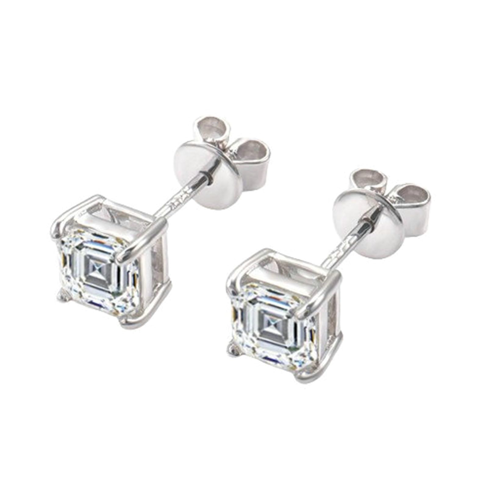 18K Weißgold Ohrringe Lang Gold Hochzeit Asscherschliff Weiß Moissanit Einfach Ohrstecker