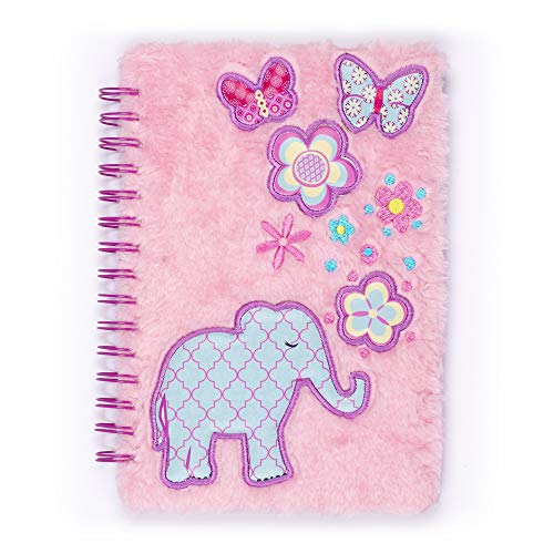 Tri-Coastal Design - Carnet de notes en peluche à couverture rigide et reliure spirale pour filles en fourrure artificielle (Pink Fuzzy Elephant)