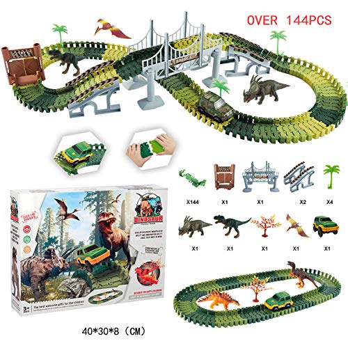 ACOC 3D Electric Track Dinosaur Forest DIY Assembly Toy Set Simulation Dinosaur Forest