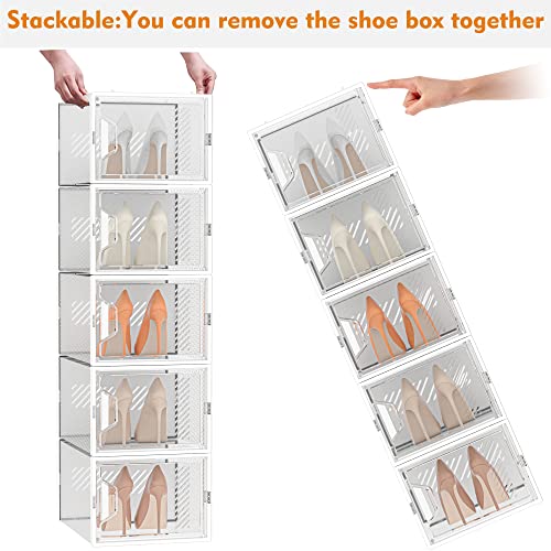 Image of SIMPDIY Shoe Organizer, 12 Pack Shoe Storage Shoe Organizer for Closet, Shoe Boxes Clear Plastic Stackable Shoe Storage Boxes for Size 13
