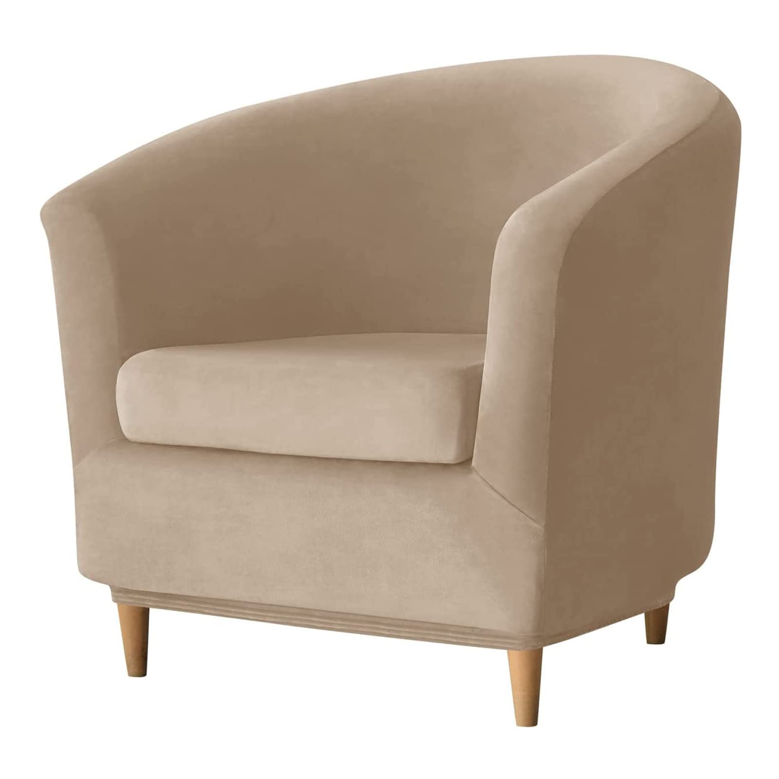 JHLD 2 Piece Stretch Club Chair Slipcover, Tub Chair Cover Velvet Soft Armchair Chair Slipcovers Removable Washable for Living Room -Camel-2 Pieces