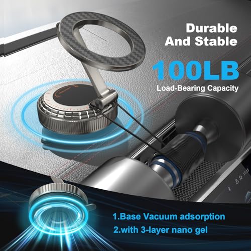 Image of Metal Magnetic Car Phone Holder, 360 Adjustable Magsafe Car Phone Mount, Vacuum Suction Cup Phone Holders for Your Car for iPhone 17-12 Pro Max Air Plus & Android (Carbon Fiber)