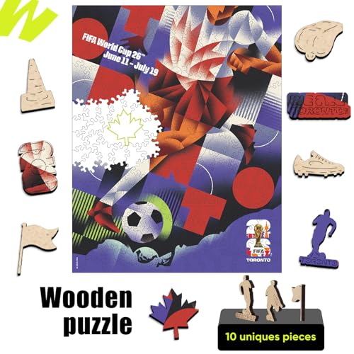 Image of FIFA World Cup 2026 City Puzzle Toronto Poster Wooden Jigsaw Puzzle, 200 Pieces Official Soccer Sports Game Gift for Men Women, Adults Home Decoration Puzzle, 9.3x11.8''