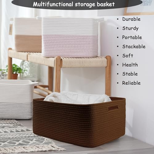 Image of COMFY-HOMI 3 pcs Large Storage Baskets for Shelves, Laundry Basket, Woven Rope Basket, Closet Organizer Bins for Clothes Blanket Towels, Baby Nursery, Gift Toy Baskets, 17 inch x 13 inch x 7.5 inch-