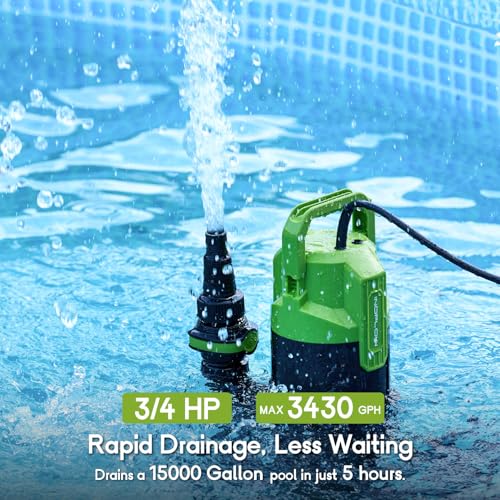 Inoflow 3/4 HP 3430GPH GREEN Sump Pump 3/4 Hp 3430Gph Submersible Water Pump With 20Ft Cord, Utility Pump For Pool Draining thumb #2