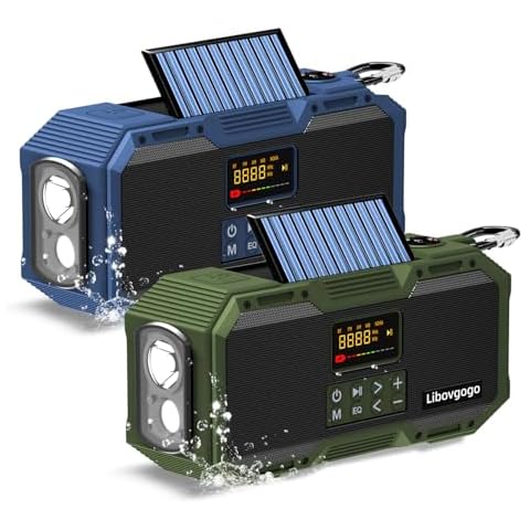 2 Pieces Bluetooth Speaker Emergency Radio,Portable WB NOAA Weather Radio with Flashlight Light,Hand Crank Digital AM FM Solar Radio,IPX5 Waterproof,3 Mode Reading Lamp,4000mAH Cell Phone Charger Cover
