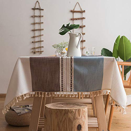 Deggodech Tovaglia da Tavola Rettangolare Moderna Tovaglie Grigie di Cotone con Frange Tovaglia Lavabile Antimacchia Lino per Decorazione della Tavola da Pranzo (Grigio Blu, 140 * 240cm/55 * 94inch)