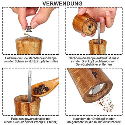 Salz und Pfeffermühle, 2 set Gewürzmühle aus Akazienholz, 8 Zoll Groβ pfeffermühle keramikmahlwerk mit Reinigungsbürste… - Image 5