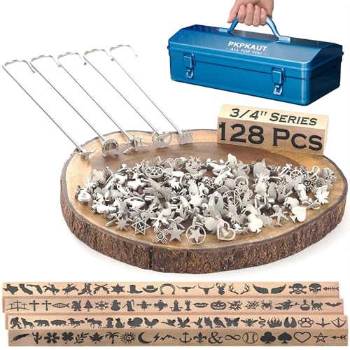 PKPKAUT 128Pcs Mini 3/4 Branding Irons Assorted Characters Custom Wood Branding Iron Personalized for Wood Working Leather Hat Felt Cowhide BBQ Brander & Bread Logo Steak Branding Iron for Food