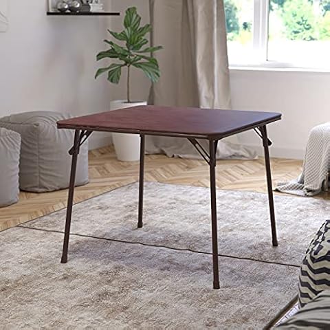 BizChair Folding Card Table - Brown Foldable Card Table Square - Portable Table with Collapsible Legs Cover