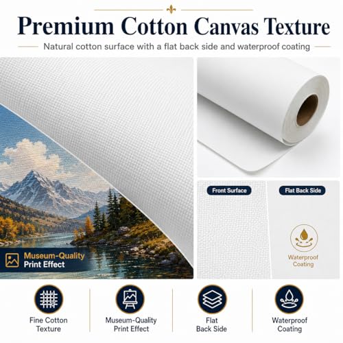 Image of PolyCotton Matte Inkjet Canvas Roll for Wide Format Printers, Quick Dry Cotton Blend Printable Canvas for Fine Art, Photography, Giclee, Gallery Prints and Wall Art Printing.(420gsm, 24 inch x 66')