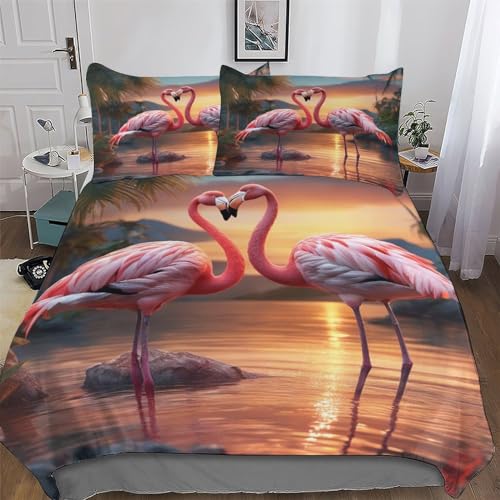 PAZZK Flamingo Muster Bettwäsche Set, 3D Druck Bettbezug 2teilig,...