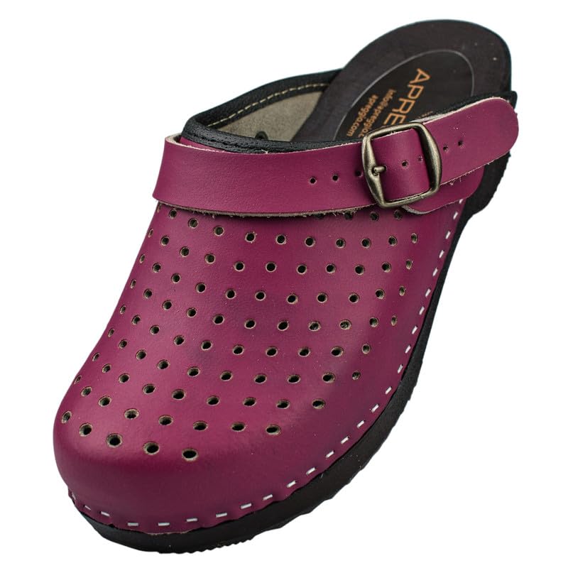 APREGGIO Damen Holzclogs aus Echtleder – Gartenclogs, Hochwertige Holzschuhe 36/42 EU