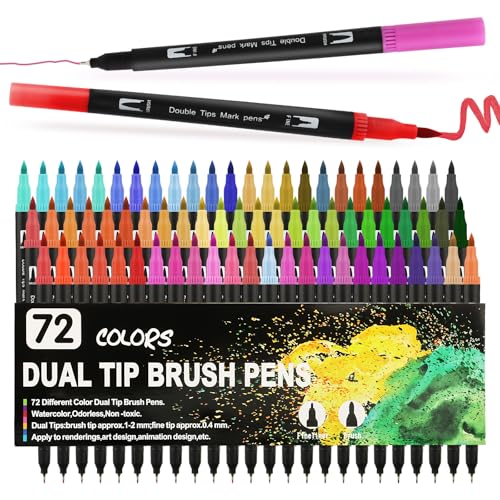 Juego de rotuladores de acuarela de doble pincel, 72 colores y rotuladores con dos puntas para diario Bullet Journal,Handlettering,Malbook,caligrafía, manga,pinceles,filschstifte Set,Mandala Stifte