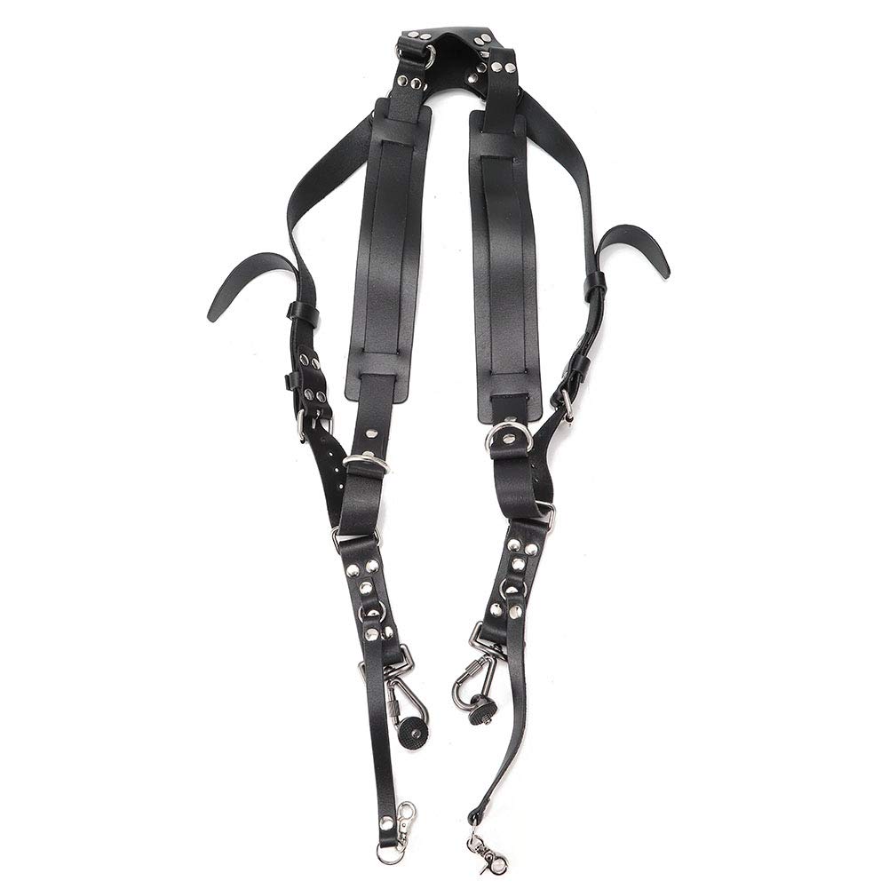 Correa de Cuero para Arnés de Hombro para Cámara Doble, Ajustable para Cámaras, Evita Caídas para Fotógrafos, Negro/marrón