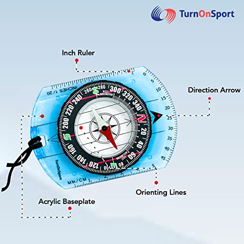 Orienteering Compass - Hiking Backpacking Compass - Advanced Scout Compass Camping And Navigation - Boy Scout Compass Kids - Childrens Compasses For Map Reading - Baseplate Compass Survival (Blue) #TOP3