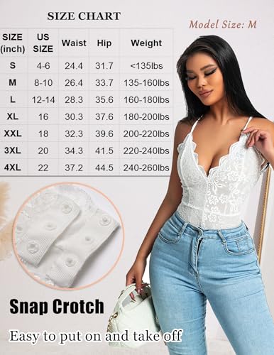 Image of Avidlove Sexy Lingerie for Women Deep V Teddy Sheer Lace Bodysuit Snap Crotch One Piece Babydoll