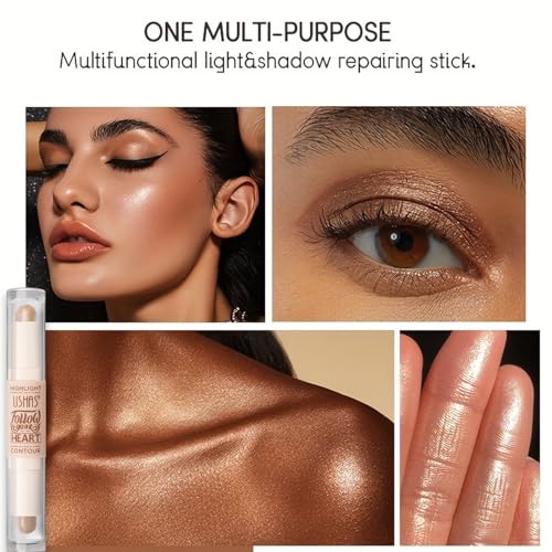 2 In 1 Highlight and Contour Stick, Cream Contouring Bronzer Makeup Stick Lightweight Bright Colour Corrector Sculpting Facial Long Lasting Waterproof Contour Stick - Image 3