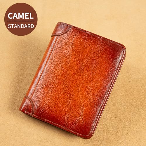 Genuine Leather Wallet for Men, Slim Bifold RFID Blocking with Zipper Coin Pocket, Minimalist Design for Travel and Daily Use (Camel)2