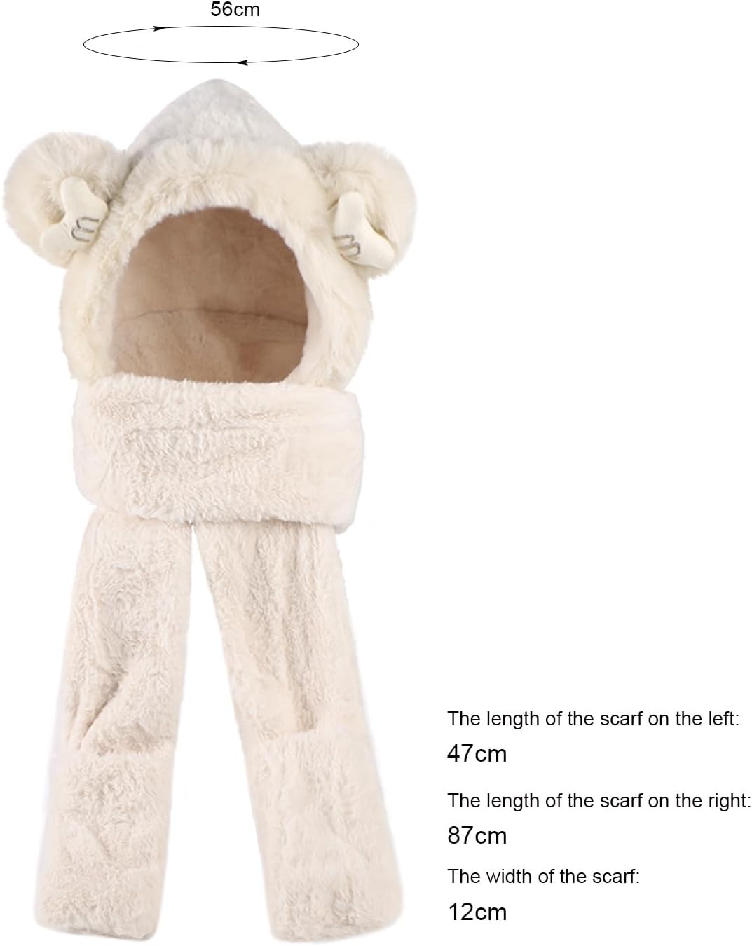 Kid Animal Hooded Hat 3 in 1 Furry Earflap Cap Scarf Mittens Cute Bear Warm Winter Plush Hoodie Hat Full Pocket Set for 6-12Y - Image 2