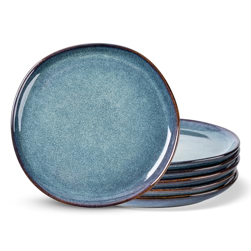 Image of AmorArc Ceramic Dinner Plates Set of 6, 10.5 Inch Handmade Reactive Glaze Stoneware Plates, Rustic Shape Dinnerware Dish Set for Kitchen, Microwave & Dishwasher Safe, Scratch Resistant