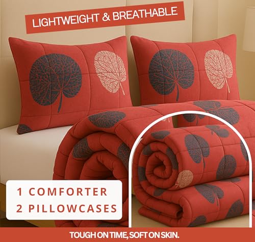 Image of BSB HOME Premium Microfiber Printed Double Bed Comforter with 2 Matching Pillow Covers | All-Season Reversible AC Blanket for Winter & Summer | Soft & Lightweight Quilt for Double Bed - Brick Pink