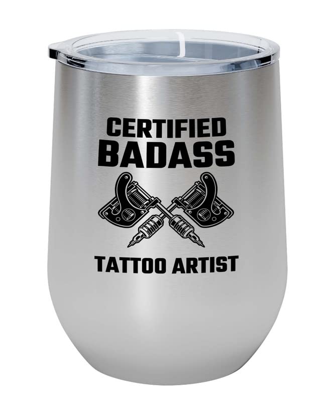 Tattoo Artist Silver Wine Tumbler 12oz - Bdss Tattoo Artist - Tattoo Gifts Tipping Skin Deep Ink Tattoo Lover Tattooing Tattooist