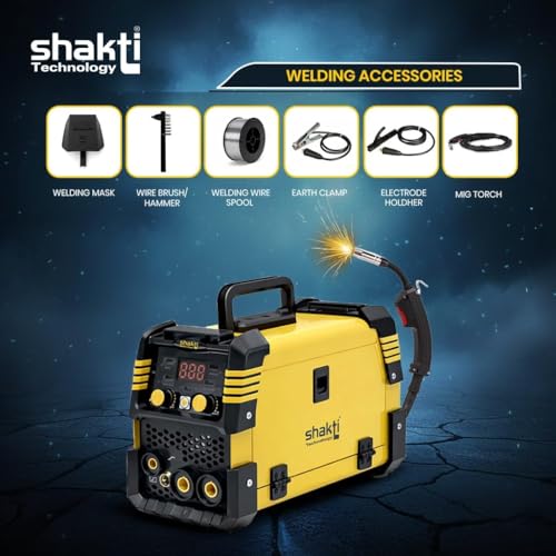 Image of Shakti Technology 200A MAG /MMA 3-in-1 Welding Machine, Gasless Flux Core Inverter Welder with IGBT Technology, Digital Display, & Complete Accessory Kit - 7kg Portable Design
