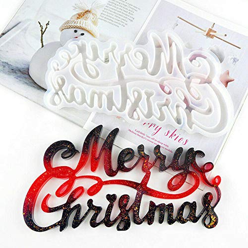 JUMN Merry Christmas Resin Mold, Resin Silicone Letter Mold,DIY Pendant Jewelry Ornament Silicone Mold for Making Christmas Party Home Decoration