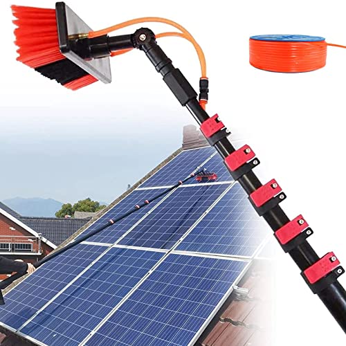 Cepillo de Limpieza telescópico de 3,6 a 10,8 m con alimentación de Agua para Paneles solares, Poste de Limpieza de Ventanas con alimentación por Manguera, Kit de Limpieza de Poste de extens