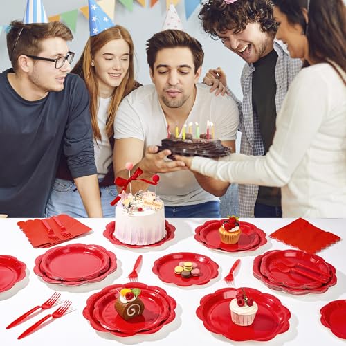 Houuqe 96 Pcs Pink Paper Plates and Napkins Set Party Supplies, Tableware set for 24 Guest include Disposable Pink Scalloped Plates, Napkins and Forks for Baby Shower Bridal Shower Wedding - Image 8