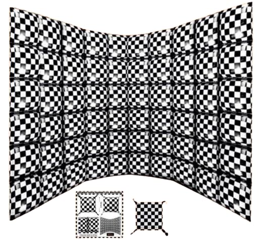 Image of Atpata Funky 10x6 Feet Checkered Foil Balloon Wall Backdrop ? Pack of 60pcs Black & White Square Foil Balloons for Race Car Theme, F1, Chess, Retro Diner, Disco, Gaming, Carnival Parties