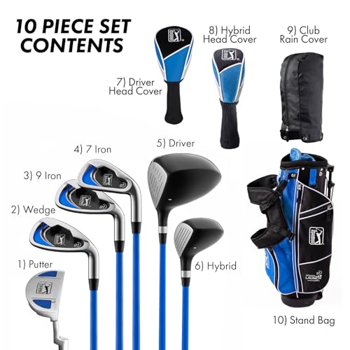 PGA Tour Youth Golf Club Set for Ages 8-12 (4’8”-5’2”) and 12+ (5’2”+), Right and Left-Handed Kids Golf Sets – Beginner Junior Golf Clubs with Lightweight Stand Bag, Mallet Putter, Hybrid, Driver - Image 3