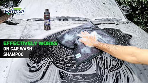 Image of SOFTSPUN Essentials & Car Shampoo Combo | 500 gsm 40X60cm 1 Pc Grey+500mL Car & Bike Premium Liquid Shampoo | Thick Foam, Removes Tough Dirt & Grime | pH Neutral | Works with Bucket & Foam Cannon.