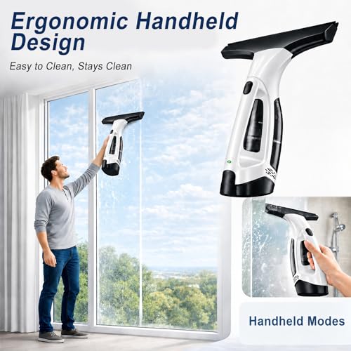 Transplant Aspirateur de fenêtre électrique sans fil avec autonomie de 45 minutes, buse d'aspiration de 28 cm et réservoir d'eau de 200 ml pour fenêtres, portes de douche, miroirs et carreaux – vue 2