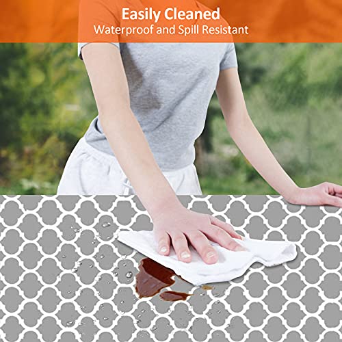 Kenobee 8Ft Picnic Table And Bench Fitted Tablecloth Cover, 96"X30" Flannel Backing Elastic Edge Waterproof Wipeable Plastic Cover Vinyl Tablecloth For Home Goods Indoor Outdoor Patio, Moroccan Gray #TOP2