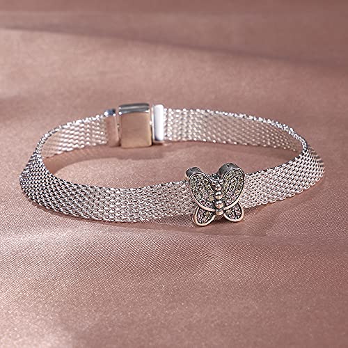 KUNSIR 925 Sterling Silver Clip-On Charm for Reflexions Mesh Bracelet Charm Bead fits Flat charm Bracelets Gift for Women（butterfly）3
