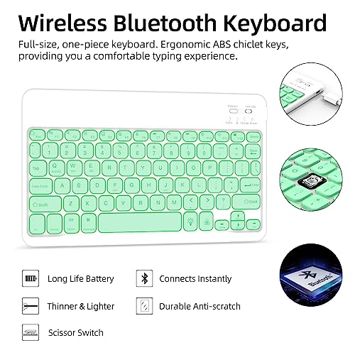 JUQITECH iPad 9th Generation Case with Keyboard 10.2, Backlit Wireless Bluetooth Magnetic Keyboard Case for iPad 9th 8th 7th Gen 2021 2020 2019 Stand Tablet Smart Cover, Pencil Holder, Light Green