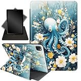 for iPad Air 13 Inch Case (M3/M2) 2025/2024,for iPad Pro 12.9 Case 2022 2021(6th 5th Generation),360 Degree Rotating Stand Smart Protective Cover Case,Octopus and Flowers
