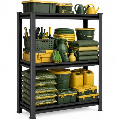 Image of Garage Shelving Heavy Duty Shelving Unit 1200 LBS 3-Tier Adjustable Boltless Storage Rack, Organizer for Garage Warehouse Kitchen Basement Workshop Household Supplies, 31.5 inchH x 23.6 inchW x 13.8 inchD, Black