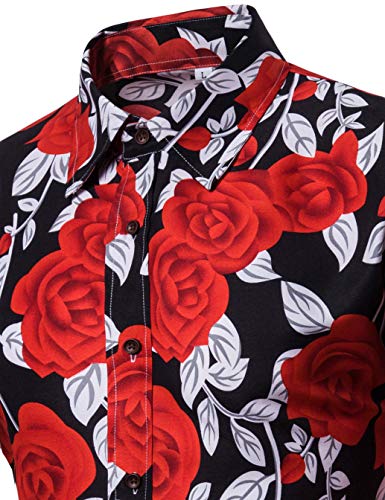 Men's Rose Flower Printed Summer Fashion Slim fit Button-Down Shirt3